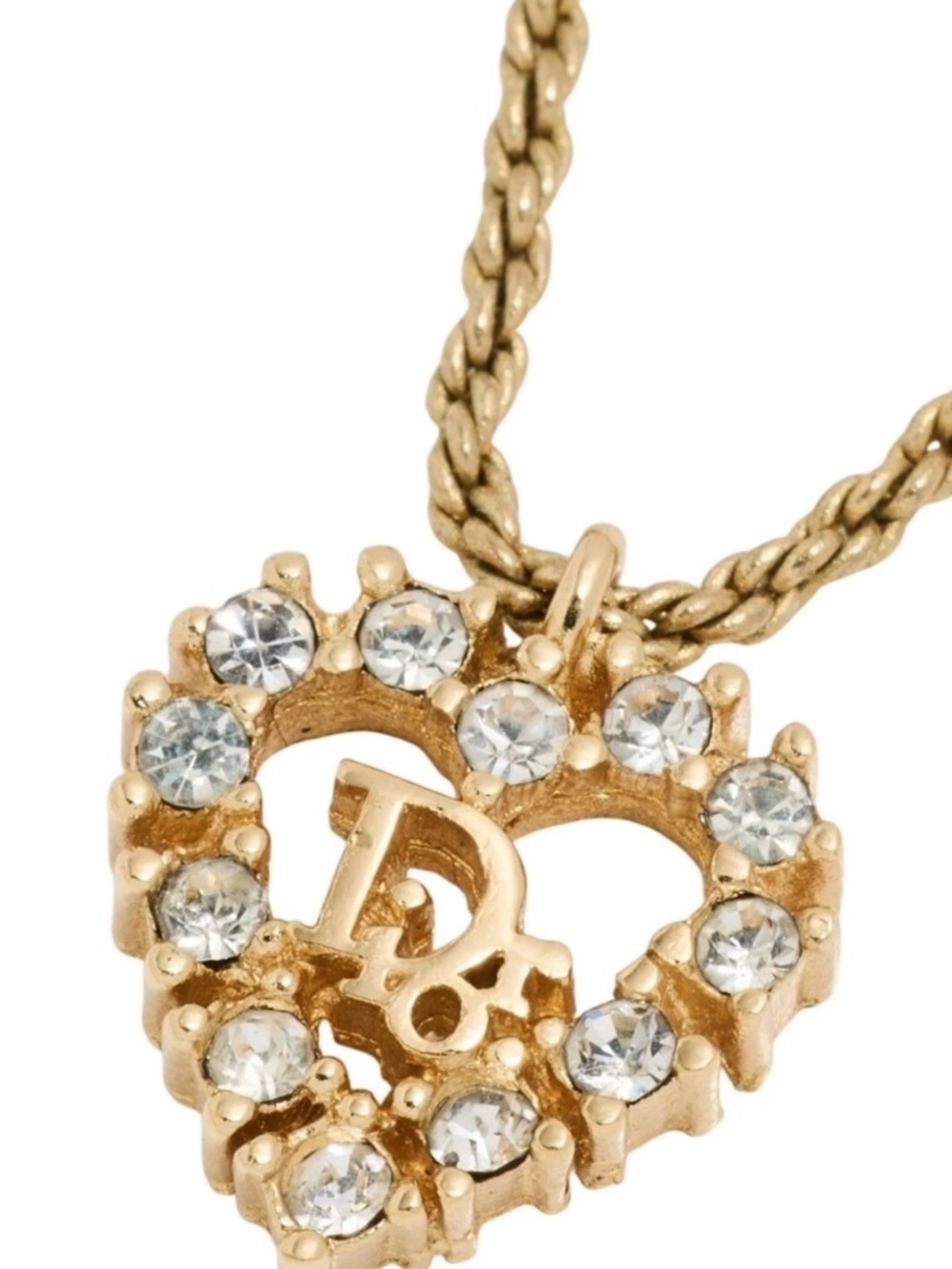 Christian Dior Gold Plated Heart Pendant Necklace with Clear Crystals - Picture 10 of 15